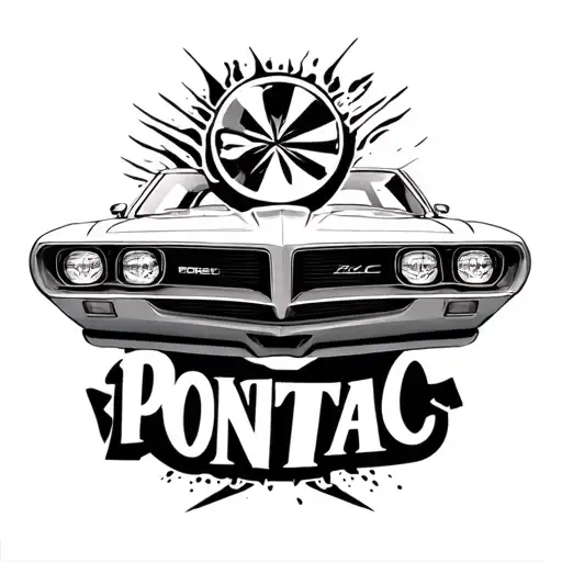 the pontiac car symbol at the top of sternum and right bellow it have the word pontiac in a line going down the chest tattoo design idea