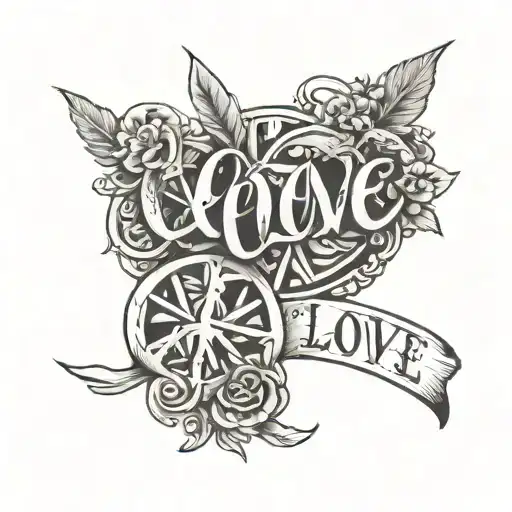 the words "one love" with a peace sign  tattoo design idea