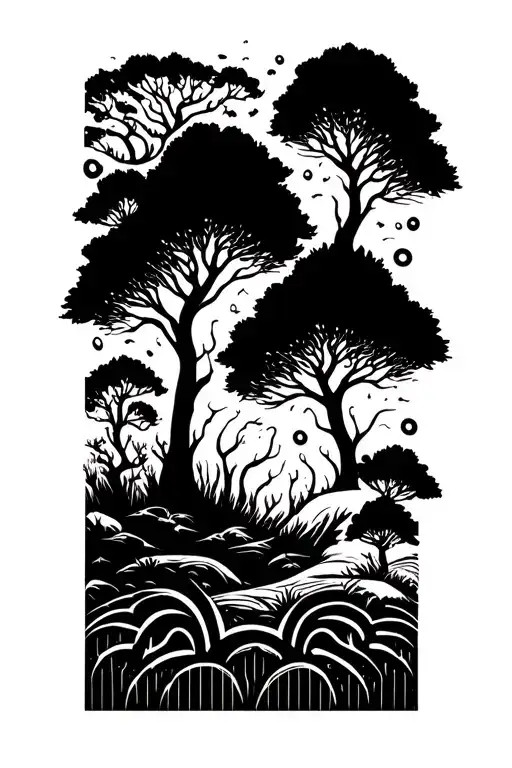 psychedelic nature elements like trees tattoo design idea