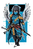 ninja wearing armour with wings tattoo design idea