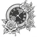 analog clock with rose intertwined tattoo design idea