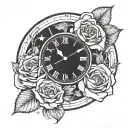 analog clock with rose intertwined tattoo design idea