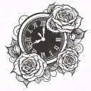 analog clock with rose intertwined tattoo design idea