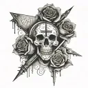 Undead writing with roses, bullets, cross and money in the back. tattoo design idea