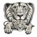 In the hole on the back you can see a lying lion and a lion cub next to him. tattoo design idea