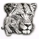 In the hole on the back you can see a lying lion and a lion cub next to him. tattoo design idea