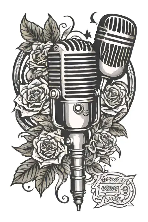 microphone surrounded by musical tattoo design idea