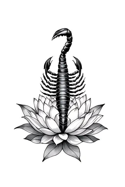 scorpion in the middle surrounded by lotus flower tattoo design idea