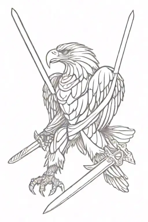 eagle taking sword from knight tattoo design idea