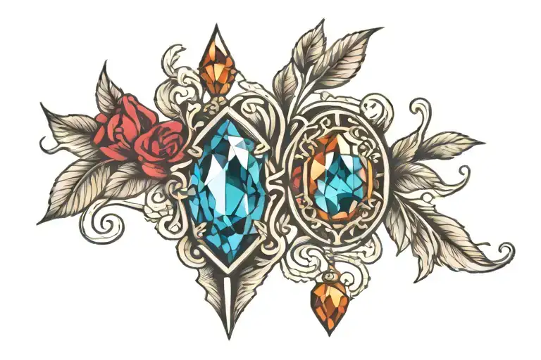 four single birthstones in one line tattoo design idea