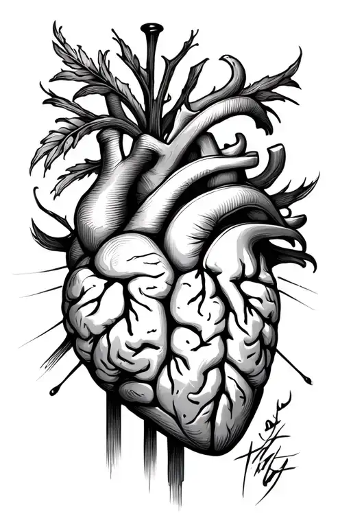 Tatauje Black fine line, with straight lines, representing the battle between the brain and the heart tattoo design idea