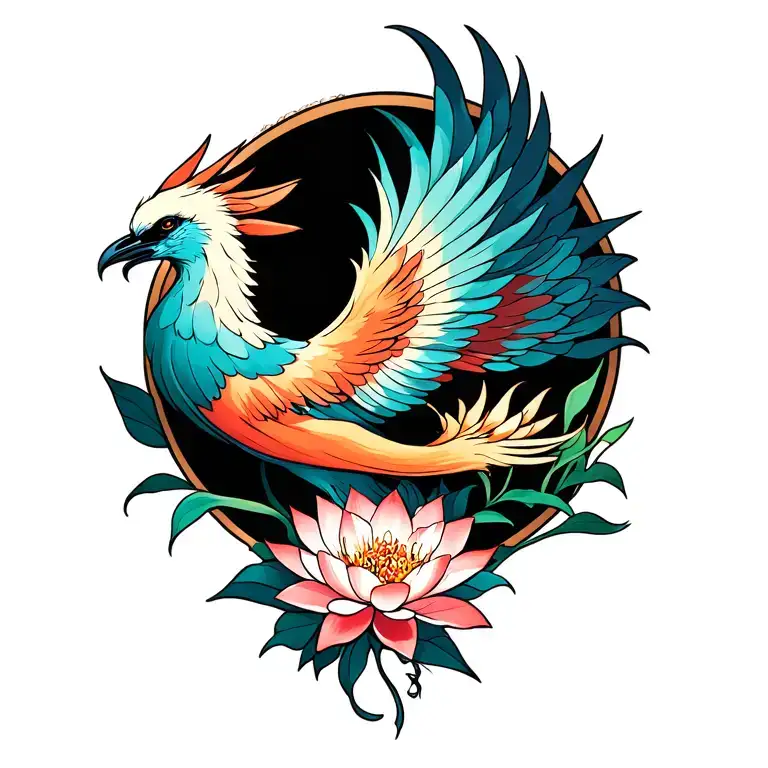 phoenix and lotus flower tattoo design idea