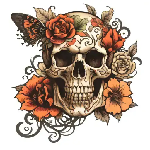 irezumi tattoo on stomach skull flowers growing tattoo design idea
