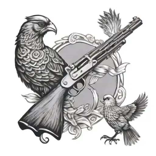 double barrel shotgun and grouse tattoo design idea
