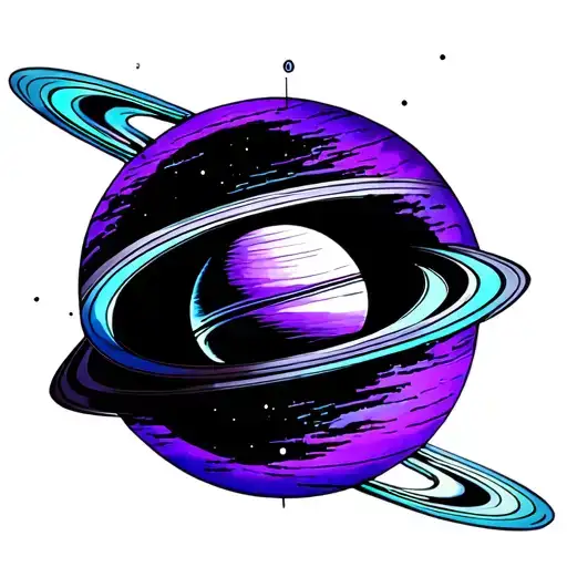 SATURN PLANET WHAT IS ACUTELA style in violet and turquoise colors tattoo design idea