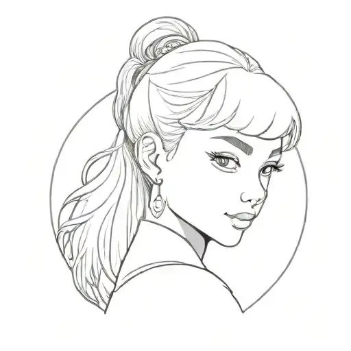 A minimalist portrait of the client's daughter Iris, with a subtle dragon ball motif in the background tattoo design idea