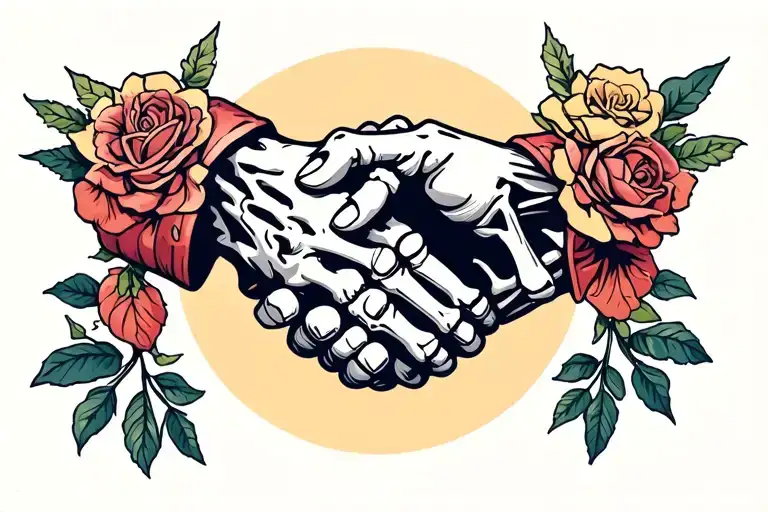 handshake, one hand is a skeleton hand holding tattoo design idea