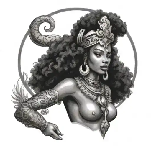 afro aries goddess tattoo design idea