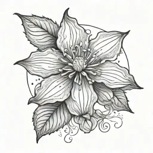 clematis with sun alchemical symbol, fine line tattoo with dot shading tattoo design idea