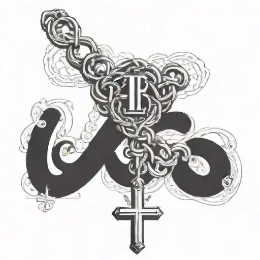 infinite rosary with blessed word written on neck turns tattoo design idea