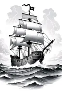 pirate ship sailing in storm clouds with lightning tattoo design idea