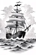 pirate ship sailing in storm clouds with lightning tattoo design idea