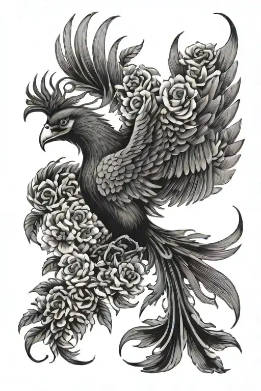 japanese phoenix rising from the ashes with flower for shoulder tattoo tattoo design idea