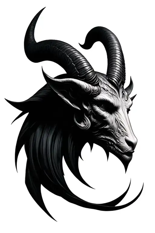 Please create an image of a baphomet head in the style of paul booth and make it dark tattoo design idea