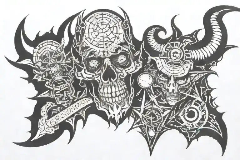 666 symbols incorporated tattoo design idea