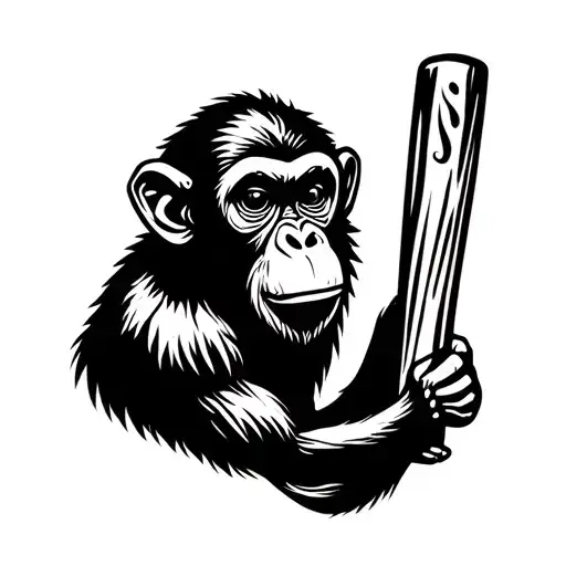 Monkey with cricket bat tattoo design idea