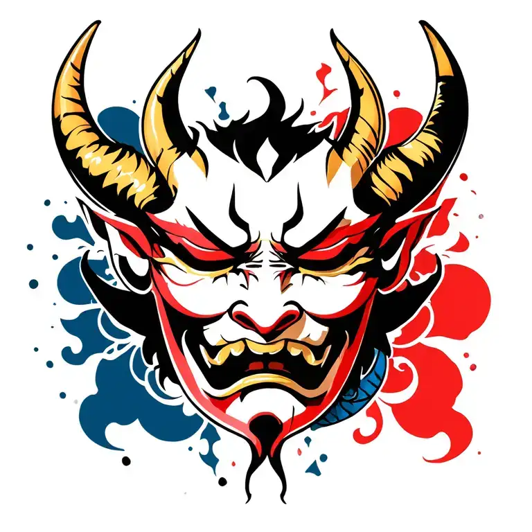 Broken Oni Mask kintsugi tattoo design idea