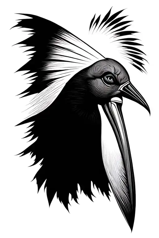1. Central Figure: Thoth’s Ibis Head and Face	•	Ibis Head Detail:	•	Line Work: Use fine, crisp line work to define the tattoo design idea