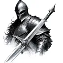 middle age, knight, sword, helmet, skyrim, dark fantasy, realistic, detailed, aesthetic tattoo design idea