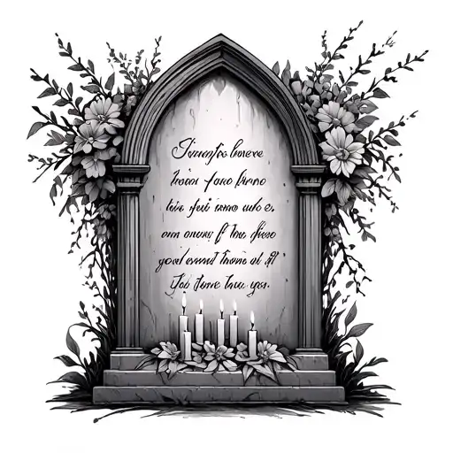 create me a tattoo using this headstone outline it with candles flowers and the verse psalms 73•26 tattoo design idea