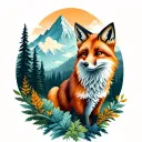 In one area include a nature concept with a fox, forest, mountains, clouds tattoo design idea