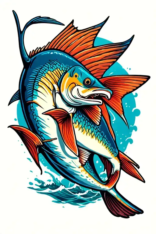 sailfish leaping tattoo design idea