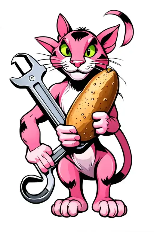 pink panther holding a spud wrench tattoo design idea