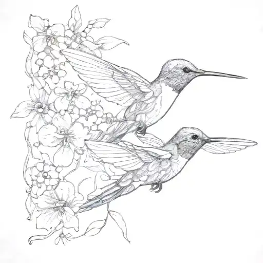 hummingbird dragonfly and forget me not tattoo design idea
