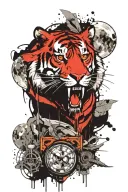 tiger, eagle, wolf,  in the moon surrounded tattoo design idea