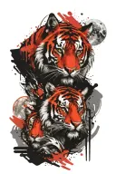 tiger, eagle, wolf,  in the moon surrounded tattoo design idea