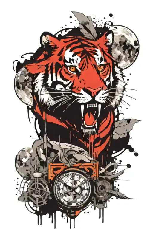 tiger, eagle, wolf,  in the moon surrounded tattoo design idea