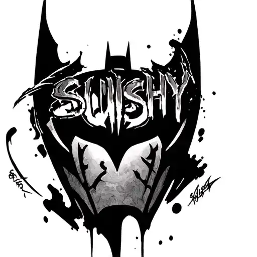 batman logo made out of the word "squishy" tattoo design idea