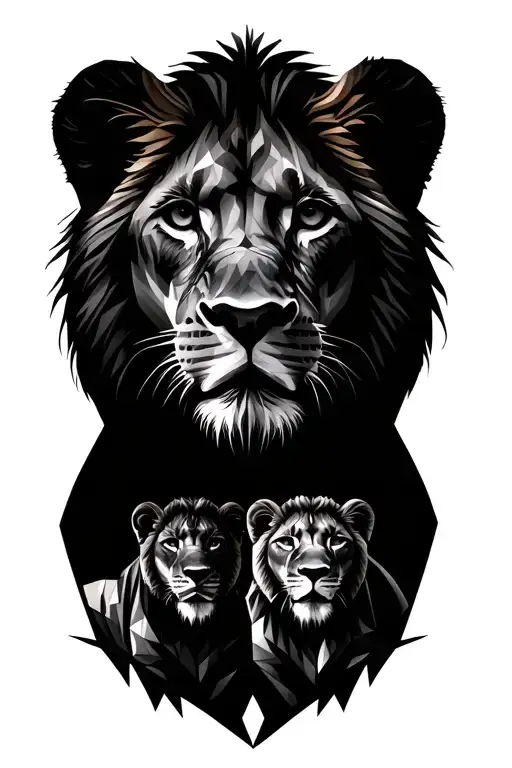 lioness and 4 lion cubs tattoo design idea