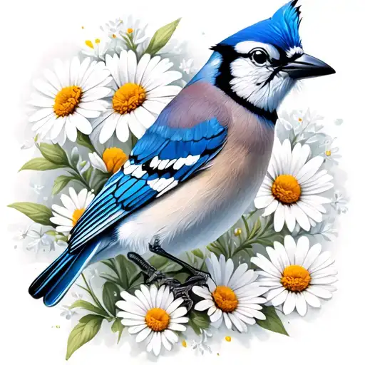 Bluejay, puzzle piece, Daisies, Monarch butterfly, quiliting tattoo design idea