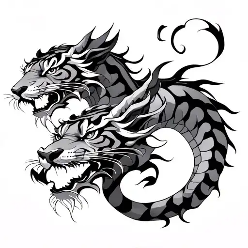 two dragons and a tiger asian tattoo design idea