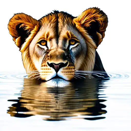 lion looking at water refection of lion cub tattoo design idea