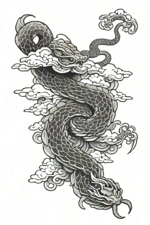 japanese cloud with snake wrapped tattoo design idea