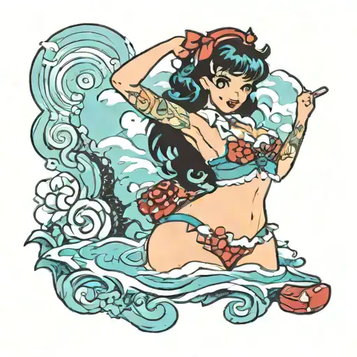kawaii miniature 1950s pinup character tattoo design idea