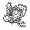 handcuffs, clock,love tattoo design idea