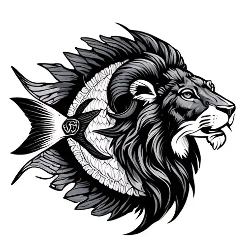 Brand inside Drine zodiac sign fish, lion, ram and scale tattoo design idea
